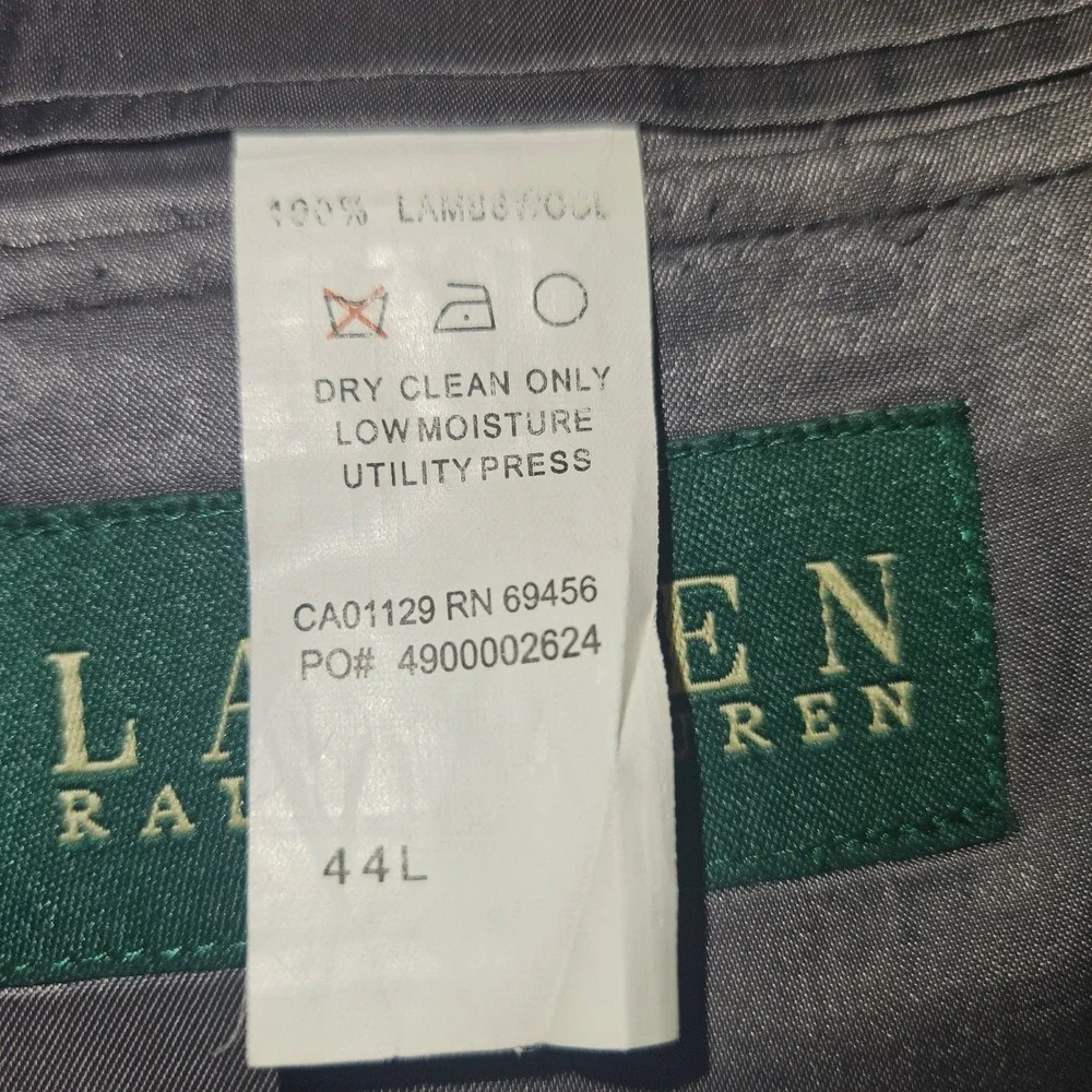 Lauren Ralph Lauren VTG Lambswool Micro Check Blazer Sport Coat Grey Sz 44L